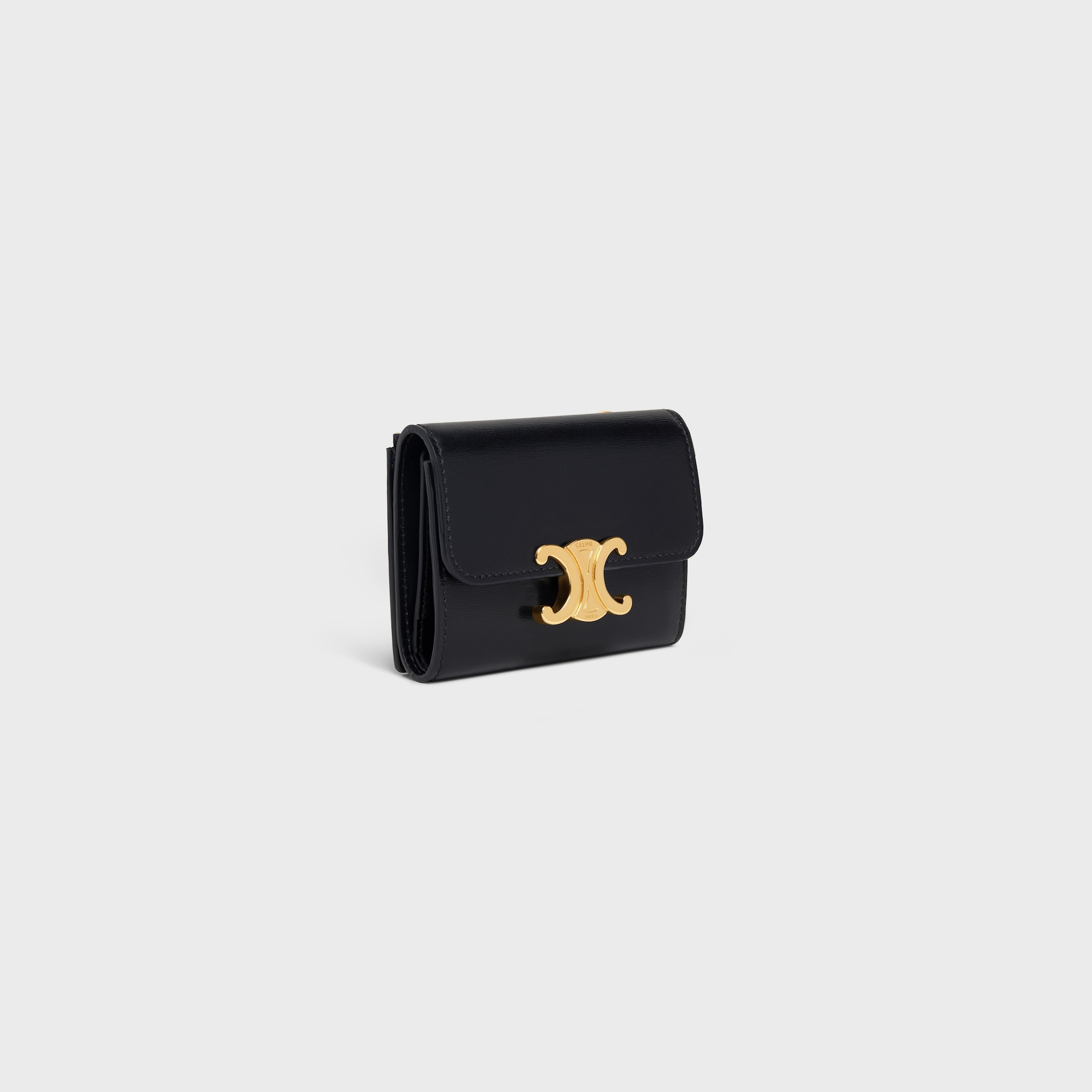 COMPACT WALLET WITH COIN TRIOMPHE IN SHINY CALFSKIN BLACK - Image 2